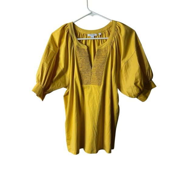 Chico's Tops - Chicos Yellow V-neck Smocked Puff Short Sleeve Blouse 1